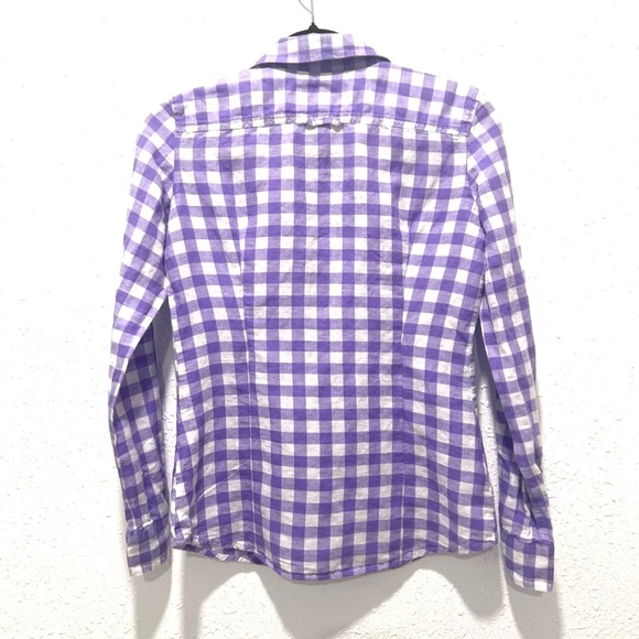 Banana Republic linen cotton Lavender and White Plaid Shirt XS - Picture 5 of 6